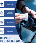 Lens wipes for eyeglasses and camera lenses, 200-count, pre-moistened, individually wrapped, streak-free