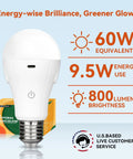 Dope Rechargeable Light Bulbs With Remote, 3 Color Modes Cool White Daylight Warm White, USB Powered A19 LED, 800 Lumens