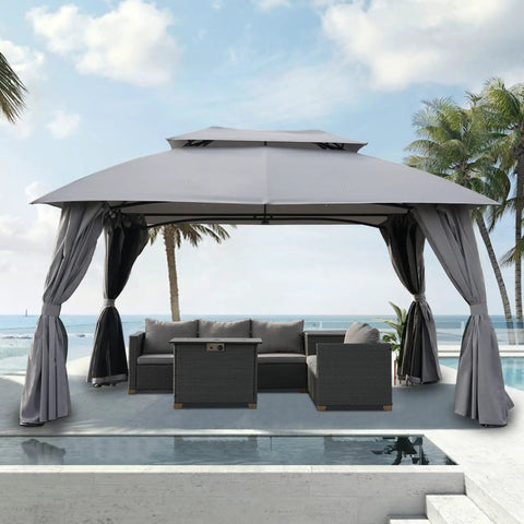 Curved Top Replacement Canopy For 10x13 Gazebo Dome Style Top Only Fits Patio Deck Backyard Garden Lawns, No Fuss Install