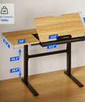 Flexispot Electric Drafting Table With Adjustable Height And Tilting Top 47.2 By 23.6 Inches showing dimensions and storage drawer.