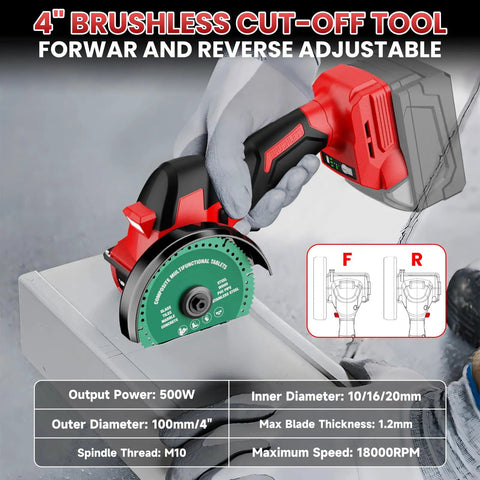 Cordless Cut Off Tool Built To Crush It With 18V Battery System, 18,000 RPM Brushless Motor, 4 Inch Cutting Blades (2 Pack) With Dust Cover