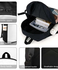 Open Cool Dog With Sunglasses Backpack For Men And Women Durable 600D Polyester Bookbag with side pockets and sturdy handle.