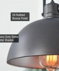 Close-up of dome shade in oil rubbed bronze finish from 34 Inch Three Light Industrial Kitchen Island Pendant With Dome Shade Lighting Swivel Joints Brushed Nickel Finish Modern Farmhouse Style Chandelier For Kitchen Bar And Breakfast Nook Sleek And Functional.