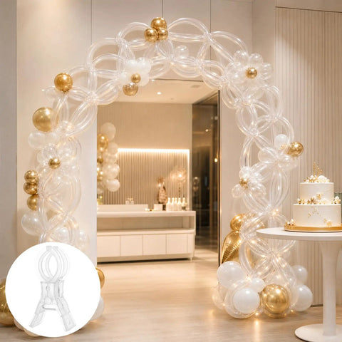 Premium 110 Pcs Balloon Arch Clips Kit With Super Strong Spring Clamps For Weddings Parties Festivals And Banquet Scene Decorations That Look Lit And Durable, clear balloon arch with gold accents