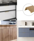 Collage: 10 Pack 5 Inch Champagne Bronze Cabinet Pulls Finger Pulls Brushed Bronze Edge Pulls for Kitchen Cabinets 128mm
