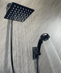 High Pressure 8 Inch Square Rain Shower Head With Handheld, 304 Stainless Steel, Matte Black Finish, Wall Mounted