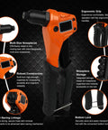 4 In 1 Beefy Rivet Gun Kit For Metal with 200 Blind Rivets showing ergonomic grip and interchangeable nosepieces
