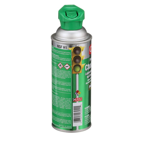 Food Grade Chain Lubricant For Gear, Chains And Wires, NSF H1 Aerosol, 12 Oz, green cap, back view label visible