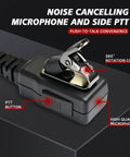 Close-up of noise-canceling microphone with side PTT button and rotation clip for G Shape Earpiece Walkie Talkie Mic Headset For Ham Radio.