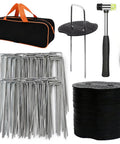 All In One Garden Stake Staples Kit With 100 6 Inch U Shaped Staples 100 Fixing Washers Rubber Mallet Pick Hook And Carry Bag For Weed Barrier Fabric Ground Cover Fence Posts And Artificial Turf