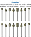 Twenty 46 Grit Diamond Grinder Bits Set For Rotary Tools With 3mm Shank Fits One Eighth Inch Collet Ten Head Shapes display