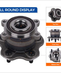 Rear Wheel Hub And Bearing Assembly For JX35 2013 QX60 2014 2020 Altima 2019 2023 Murano 2015 2023 Pathfinder 2013 2020 With ABS Top Notch Wheel Hub Bearing Replacement shown in top, front, and bottom views.