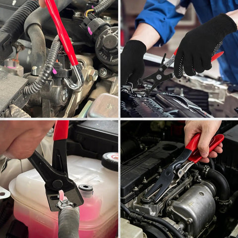 Six Piece Hose Clamp Pliers Set With 27 Inch Long Reach for deep engine bay access and radiator hose removal in car engine