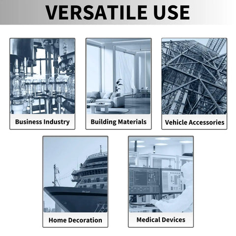 Image showing diverse applications: business, building materials, vehicle accessories, home decoration, and medical devices.