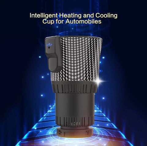 Smart 2 In 1 Car Cup Warmer And Cooler With Digital Temp Display, black and silver, designed for vehicles, heating and cooling beverage holder.