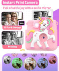 Kids Instant Print Camera Awesome Toy, 1080P HD Digital Camera For Girls Ages 3-8, 8MP Photos And Instant Black And White Prints, Easy Beginner Camera For Creative Play And School Projects, unicorn pink