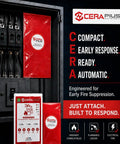 Automatic Fire Extinguisher Sticker Pad Detects Quick Heat Spikes To Snuff Out Electrical Fires Immediately Guarding Computers And Wiring Uses Non Toxic Formula And Simple Peel Stick Install Drop Heavy Cans displayed in a cabinet with electrical components.
