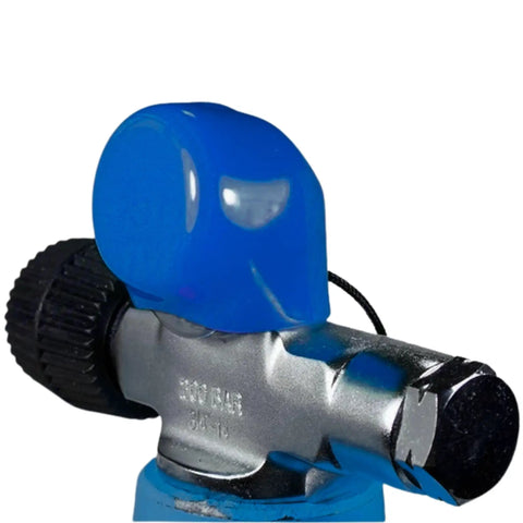 Valve Cap Protector for Diving Tanks Durable and Impact Resistant Guard that Fits Standard Sizes in blue on scuba tank valve.