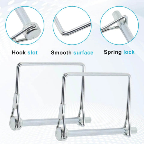 Beefed Up 1/4 Inch By 3 Inch Hitch Pin Lock for Trailer Couplers Zinc Coated Carbon Steel Safety Pin Set of 10 close-up details