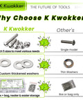 304 stainless steel bolt nut set comparison with K Kwokker advantages over single model, thickened washers, and improved storage options.