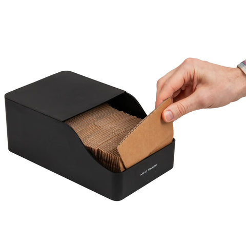 Hand accessing Hot Cup Sleeve Dispenser For Coffee Bar And Kitchen Organization, Grab And Go Space Saving Coffee Station Accessory