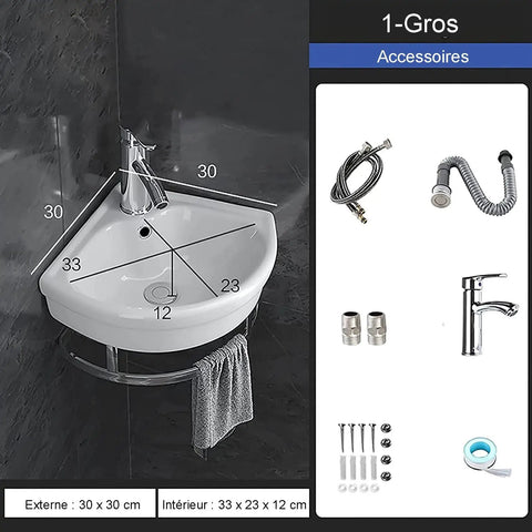 Corner Wall-Mounted Sink - Ele Vessel Sink for Modern Bathrooms Space-Saving Design High-Quali Ceic Easy Installat Perfect for Smals with measurements.