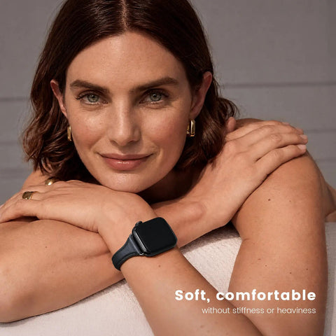 Killer Genuine Leather Watch Strap Compatible With Apple Watch For Women on wrist, showcasing comfort and sleek design.