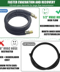 NHB1 HVAC vacuum hoses: two 6 ft hoses, 1/2" ID with brass fittings and 3/8"–1/4" adapters.