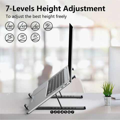 Go-To Adjustable Laptop Stand Desk Ergonomic Riser Elevates From 2.78 To 6.5 Inches side view with 7-level height adjustments