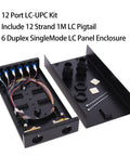 Six Port Wall Mount Fiber Enclosure Kit With Spool For Singlemode OS1 Includes One Meter Twelve Strand UPC Pigtail, black metal box