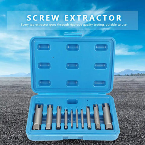 10 Pcs Tap Extractor Set For Broken Screws And Fasteners Steel Screw Remover Tools with High Speed Steel Blades in case