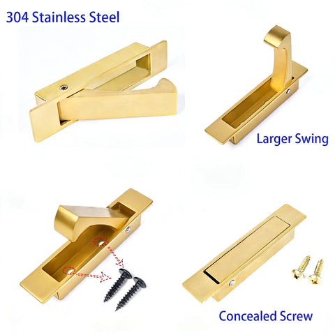 Pocket Door Passage Latch Set Satin Brass Square Handle Easy Install Privacy Lock Double Sided For 1 3 8 To 2 1 16 Inch Thick