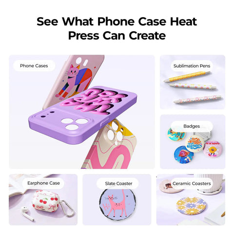 Auto 3D Vacuum Phone Case Heat Press Machine For Custom Sublimation Printing On Curved IPhone And Android Covers with vibrant designs and accessories.