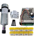 Air Cooled 0.8kW DC 110V CNC Spindle Motor Kit with ER16 Chuck, power supply, speed governor, and 5 collets