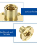 TR8x2 Brass Lead Screw Nut 4 Pack For 3D Printer Hobbyists showing corrosion resistance and high strength