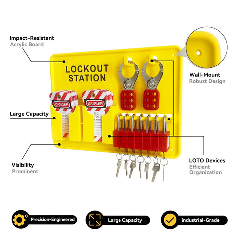 Rock Solid Lockout Tagout Station Bundle With Full 60 Piece Electrical Safety Kit Featuring Rugged Steel Padlocks Secure Gate Lockouts And Bright Warning Tags For The Shop Or Construction Site