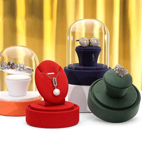 Sleek Velvet Earring Display Stand With Glass Lid Angled Jewelry Organizer For Storefronts Trade Shows Fairs Vanity Tables