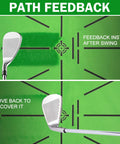 Golf club impact on velvet surface showing path feedback on Indoor And Outdoor Golf Practice Mat Set With Replaceable Fairway And Rough Turf Mats Dual Turf Design Velvet Surface Impact Tracker No Slip Heavy Duty Rubber Base Includes Ball Holders And Practice Balls.