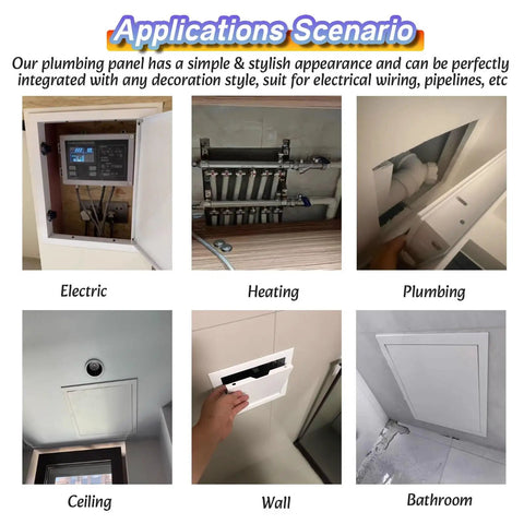 Light Gray Galvanized Steel Access Panel For Drywall Ceiling Maintenance Rust Resistant Seamless Inspection Hatch Door installed for plumbing in bathroom.