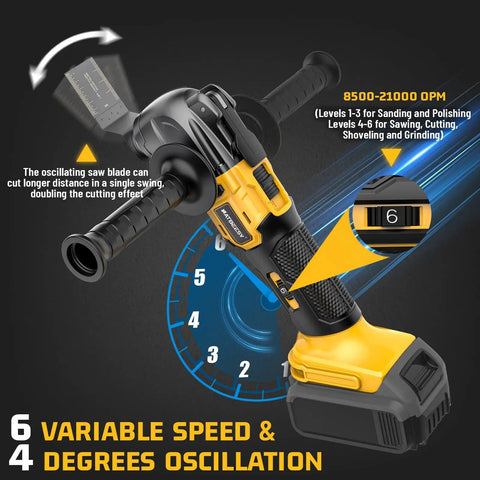 Cordless Oscillating Multi Tool 20V Brushless Power Tool For Wood Metal And Drywall Cutting 6 Speed Levels Up To 21000 OPM