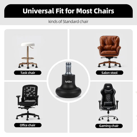 No Sweat Office Chair Bell Glides Replacement With Fixed Feet Wheel Stopper For Swivel Chairs And Stools Featuring 7/16 X 7/8 Stem on various chair types.