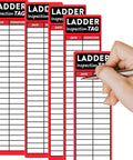 Heavy Duty Red Ladder Inspection Labels 120 Pack Real Deal Safety Stickers For Job Site Checks and Crew Step Tagging showing tags with log grid.
