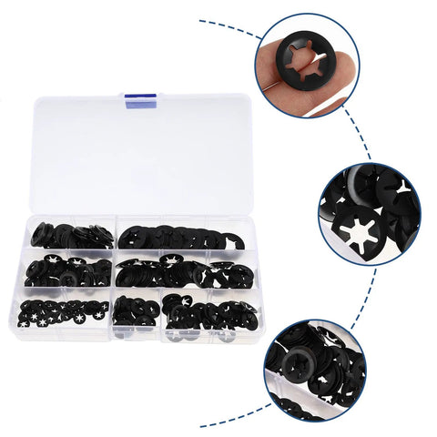 Industrial Grade Stainless Steel Internal Tooth Serrated Lock Washers Kit 280 Pcs in open case with detailed view