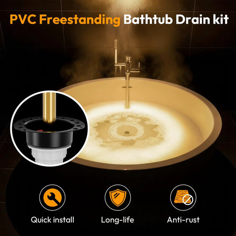 No Sweat Plug And Play Freestanding Tub Drain Kit With Brass Tailpiece, PVC Free Universal Bathtub Plumbing Hardware, quick install view.