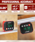 Job Site Ready Digital Angle Gauge And Knockout Precision Electronic Protractor Finder With Bullseye Accuracy showing readings of 0.25° and 167.8°.