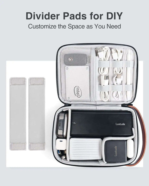 Premium Electronics Organizer Travel Case Featuring Rugged Hard Shell Exterior And Ergonomic Handle with customizable divider pads.