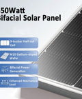Close-up of 550W Bifacial Solar Panel showcasing 9-busbar cells and M10 Gallium-doped wafer for off-grid solar system.