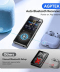 Bluetooth Mp3 Player With Auto Reconnect Five Point Four One Point Eight Inch Screen 64GB Memory demonstrating auto-reconnect.