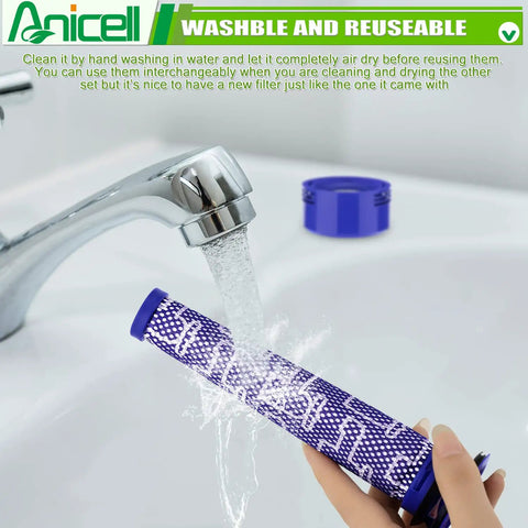 Washing a filter under a faucet, part of the V8 And V7 Vacuum Filter Replacement With 2 HEPA Post Filters And 2 Pre Filters set
