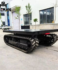 Heavy Duty Self Propelled Machinery Moving Dolly With Remote Control For Industrial Equipment Transport Workhorse Grade Skates Heavy Hauling Made Dead Simple Move Anything Today side view showing sturdy tracks and flat surface.